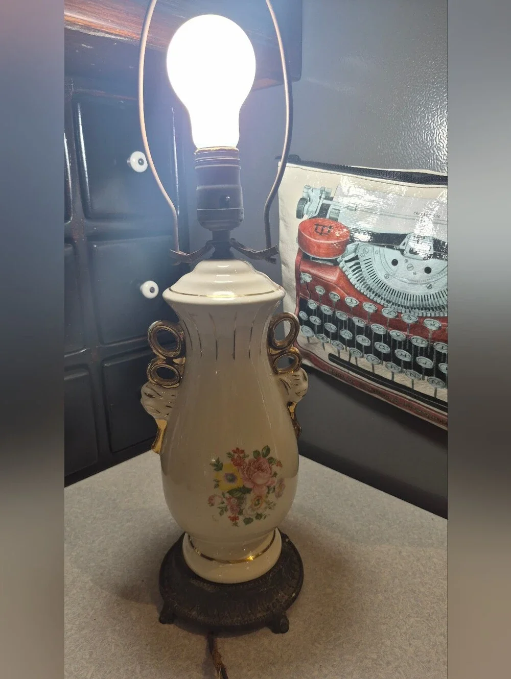 Porcelain Floral Accent Vase with Gold Trim - White